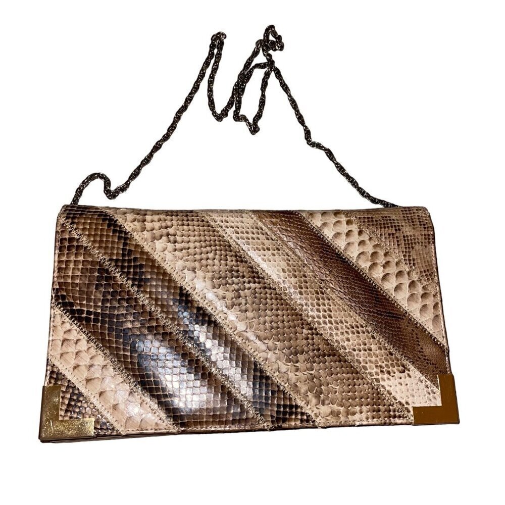 Bags By Varon Vintage Womens Clutch Shoulder Tan Leather Reptile Skin Purse